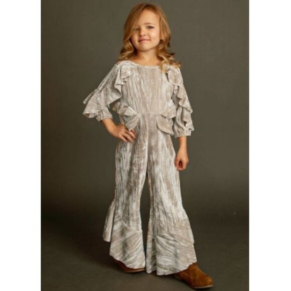 MIA JOY Crushed Velvet Jumpsuit Girls 7 Joyfolie Valery 70's Style Ruffle Flares - Picture 10 of 10